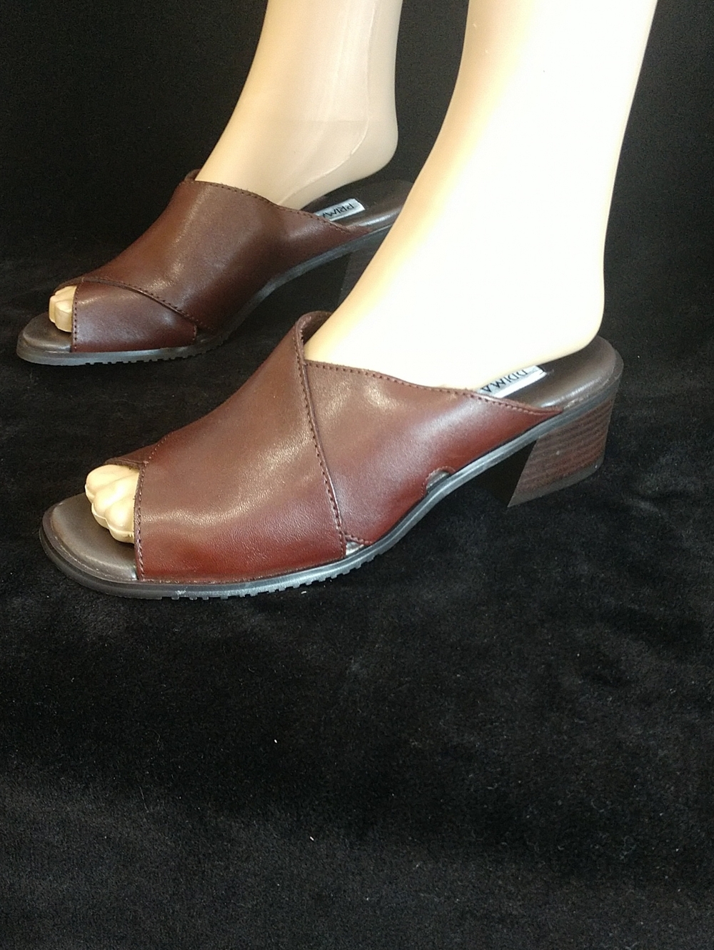 Women’s Brown Leather Open-Toe Mule with Low Block Heel